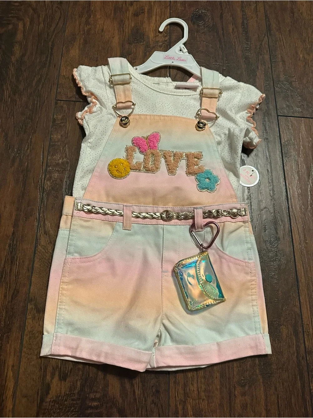 Love Patch Pastel Ombre Girls' Short Overalls - Pink/Peach